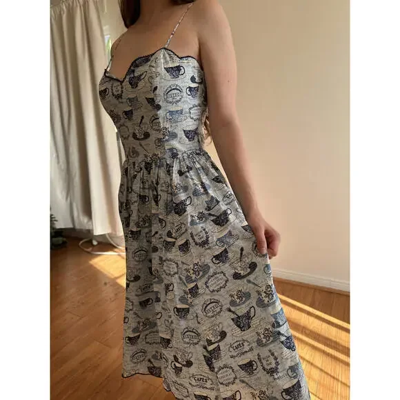 Vintage Blue and White French Bistro Dress - Picture 5 of 10